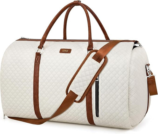 Convertible Garment Duffle Bags for Travel - Carry On Garment Bags With Toiletry Bag, Large Weekender Bags for Women Men 2 in 1 Hanging Suitcase Suit Travel Duffel Bags (White)