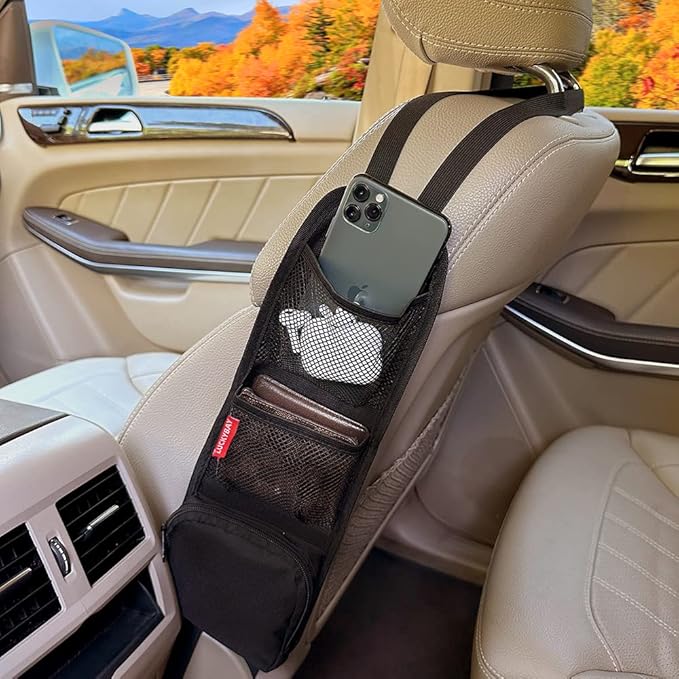 Luckybay Car Seat Side Organizer, Auto Seat Storage Hanging Bag, Phones, Drink, Stuff Holder with Mesh Pocket for Cars, SUV & Truck 2 Pack