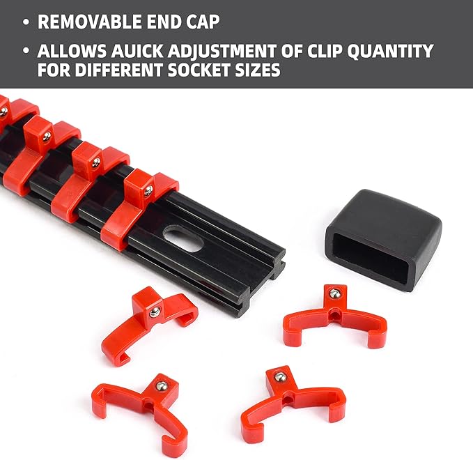 18-Piece Socket Organizer Set - 1/4-Inch x 96 Clips, 3/8-Inch x 90 Clips, 1/2-Inch x 72 Clips, Heavy Duty ABS Socket Holder, Premium Quality Socket Clip Rail Holder for Tool Box Drawer