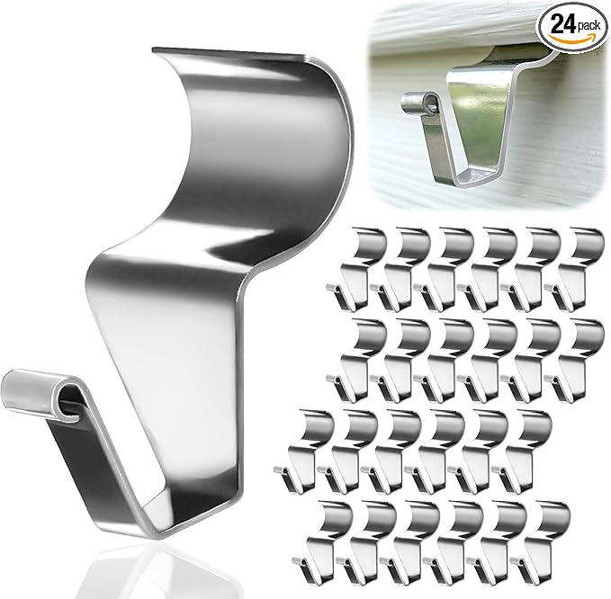 Aminigram 24-Pack Vinyl Siding Hooks Hanger, Heavy Duty Stainless Steel Vinyl Siding Clips, No-Hole Needed Front Porch Decor, Siding Hooks for Hanging Outdoor，Christmas Wreath Hangers for Front Door