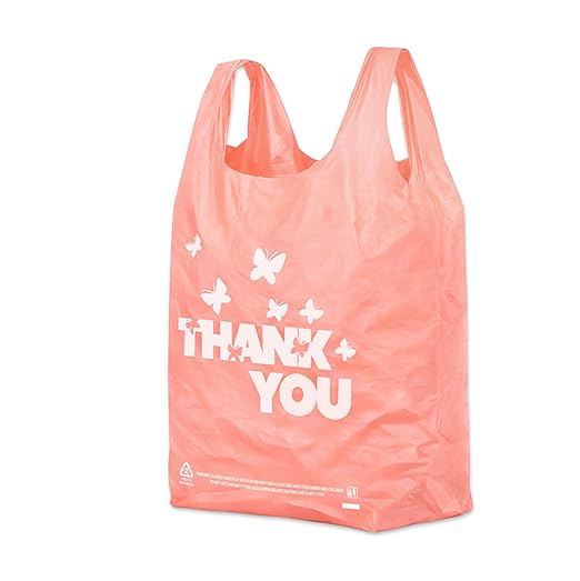PINK Thank you bags, 50PCS T shirt bags, To Go Bags,Grocery bags, Reusable and Disposable,Perfect for Small Business,Take Out,Retails,11 inchx6 inchx21 inch(50),Large