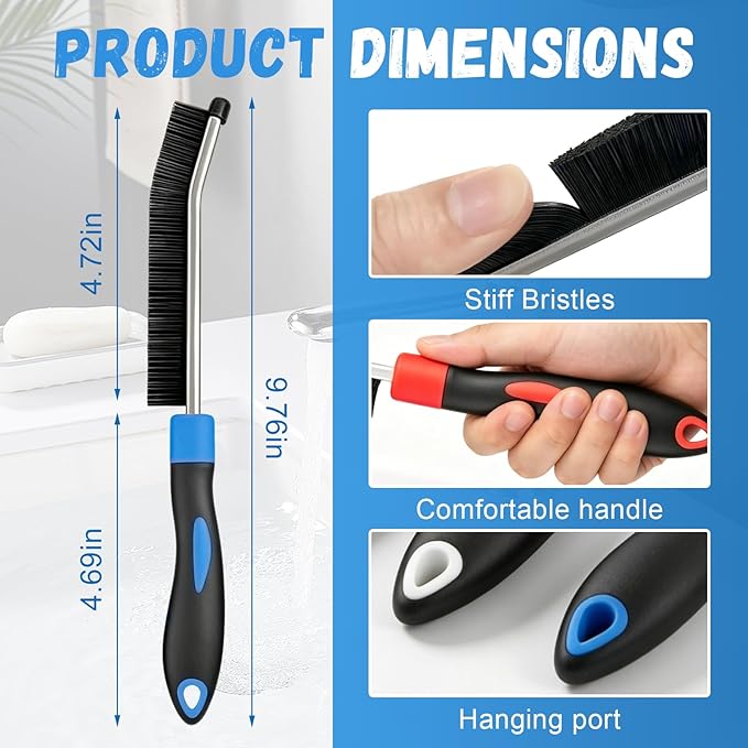 5 Colors Crevice Cleaning Brush Set, Hard Bristle Cleaning Brush, Gift for Her, Grout Brush for Home, Bathroom, Ktichen, Window and Corners