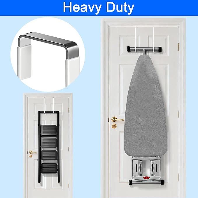 Over The Door Metal Hooks with Plastic Coating 10" Fit 0.5" to 1 3/8" Door 4 Pcs Heavy Duty Single Towel Robe Rack Wreath Bathroom Shower Hanger Shoe Organizer Ironing Board Long White