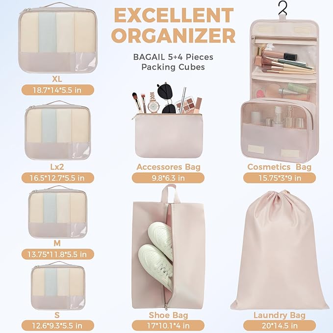 BAGAIL 9 Set Packing Cubes with Packing List Luggage Packing Organizers for Travel Accessories