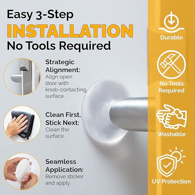 Ducki Door Stop Wall Protectors, 6 Pack Clear, Self Adhesive Reusable Solution for Stopping Wall Damage & Noise from Doors, Refrigerators, & in Your Home or Office, Durable Shock Absorbent & Discreet