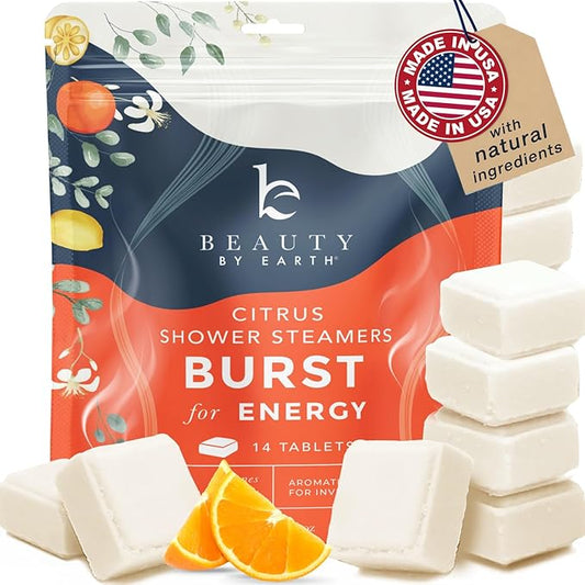 Shower Steamers Aromatherapy - USA Made with Natural Ingredients & Citrus Essential Oil, Long Lasting Shower Bombs for Energy Boost, Gift Set for Women & Men, Spa Gifts & Shower Accessories
