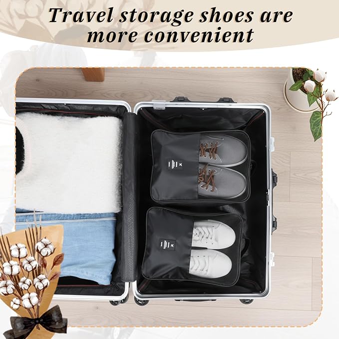 2 PCS Shoe Travel Bag, Shoes Bag Portable Shoe Packing Cubes 2 Layers Holds 3 Pair of Shoes Visual Waterproof Travel Luggage with Trolley Sleeve and Zipper for Business Trip Storage-Black