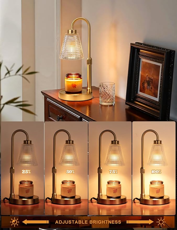 Innqoo Gold Candle Warmer Lamp with Timer, Dimmable Candle Warmer for Jar Candles, Height Adjustable Wax Melts Warmer, Birthday Gifts for Women Mom, House Warming Gifts New Home Decor