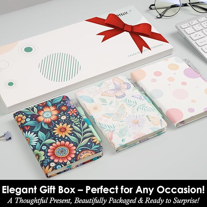 Aesthetic Small Journal Notebook, 3 Pack Mini Pocket Notebook with Pen, (Butterfly Garden) 3.7" x 5.7", 100GSM Lined Paper, Hardcover Small Notepad for Kids/Girls/Women Writing Note Taking
