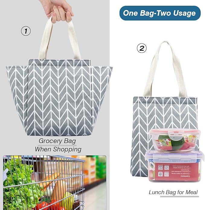 iknoe Insulated Lunch Bag for Women & Adults, 9L Foldable Wide-Open Cooler Bag with Pockets, Leakproof & Portable, for Picnic, Office, Beach (Gray Diamond)