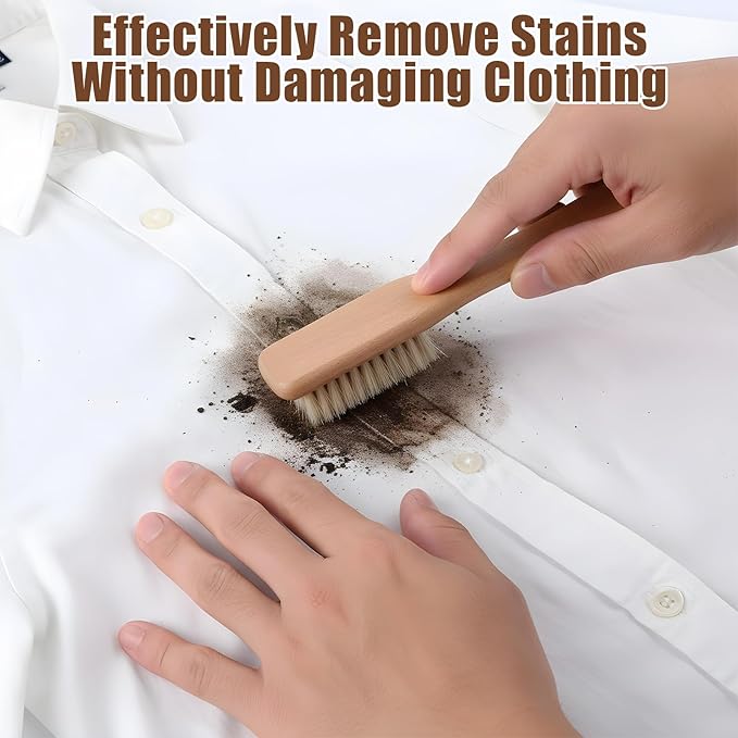 3 Pcs Laundry Stain Brush, Wood Laundry Stain Brush with Boar Bristle for Scrubbing Stains from Cloth Fabric Leather and Household