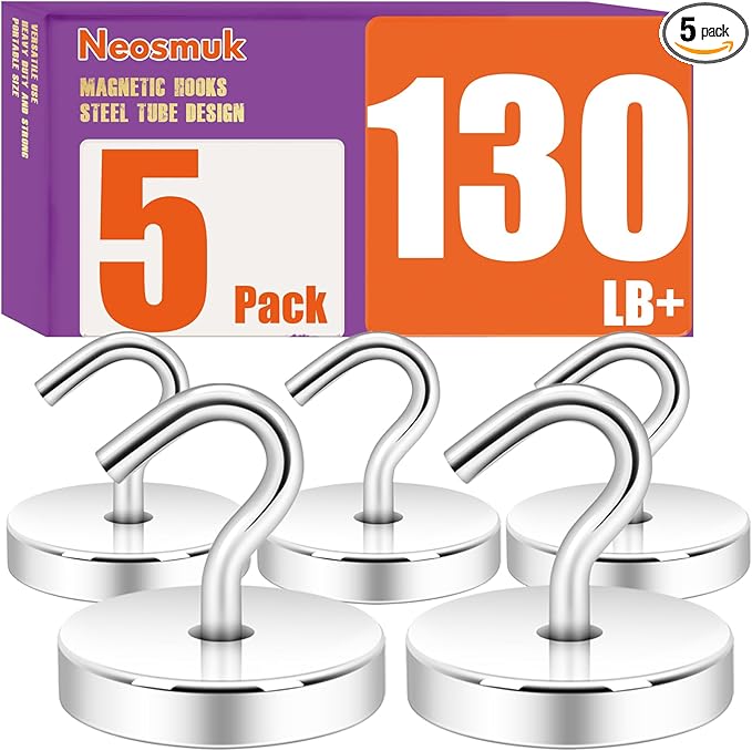 Neosmuk Magnetic Hooks, Cruise Ship Essentials, 130lb+ Heavy Duty Magnetic Hooks for Cruise Cabins, Refrigerator, Grill, Hanging, and Travel | Extra Strong Must-Haves Magnet Hook,Silver
