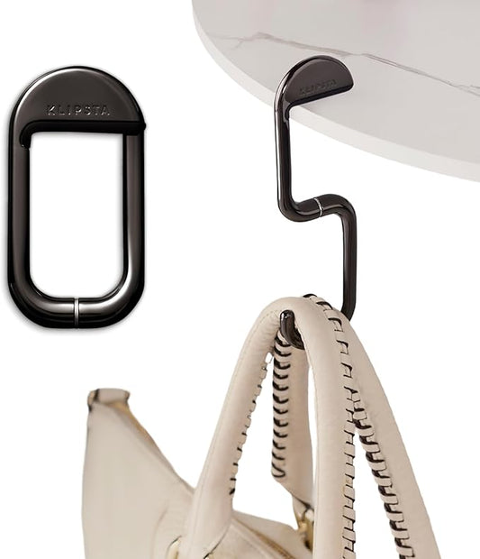 FLIP Bag Hook - Newly Redesigned. Portable Purse Hanger for Table with Magnetic Closure - (Chrome Black)