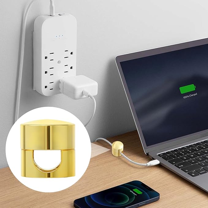 10 Sets Charger Holders for Cords, Gold Adjustable Cable Anchor Holders, Adhesive Metal Cord Clips, Cable Management Wire Organizers for Desk, Office, Nightstand