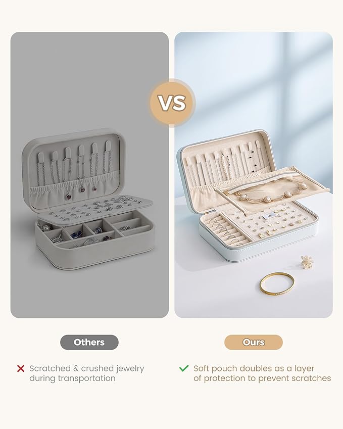 Lolalet Travel Jewelry Case for Women Girls, Travel Jewelry Organizer with Clear Storage Bag Small Portable Jewelry Box for Necklace Bracelet Earring Ring Valentine's Bridesmaid Gifts -Large/Blue