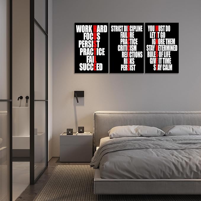 KAWAHONE Motivational Wall Decor - Hustle/Success/Mindset Definition Poster Inspirational Quotes Wall Art - Positive Affirmations Office Decor for Bedroom Living Room Home