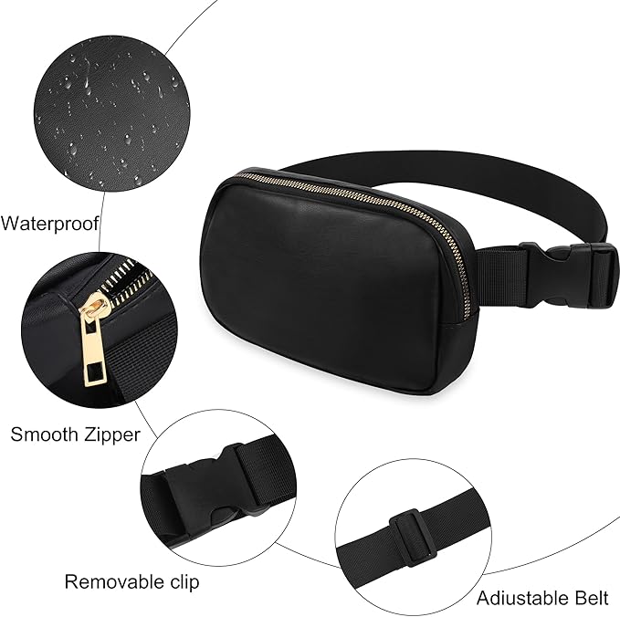 VOROLO Fanny Pack For Women And Men Crossbody Bag Belt Bag with Adjustable Strap Graduation Gifts PU Black