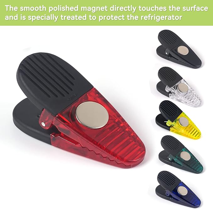 3-1/4" Length Plastic Refrigerator Magnet Clips Sets，Magnet Paper Clips, Snacks Bag Clips，Multipurpose Clips - Set of 6 (Red)