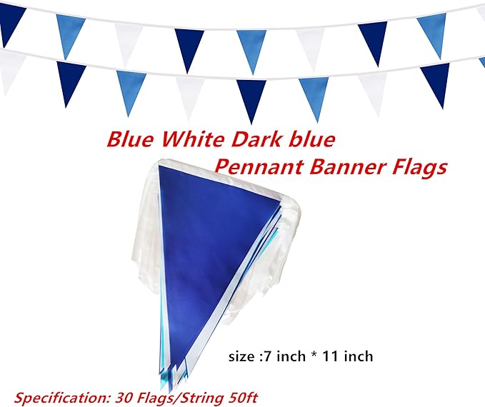 50 Feet Blue White & Dark Blue Pennant Banner Flags String Hanging Blue White & Dark Blue Triangle Bunting Flags,Party Decorations for Grand Opening,Party Events,30 Pcs
