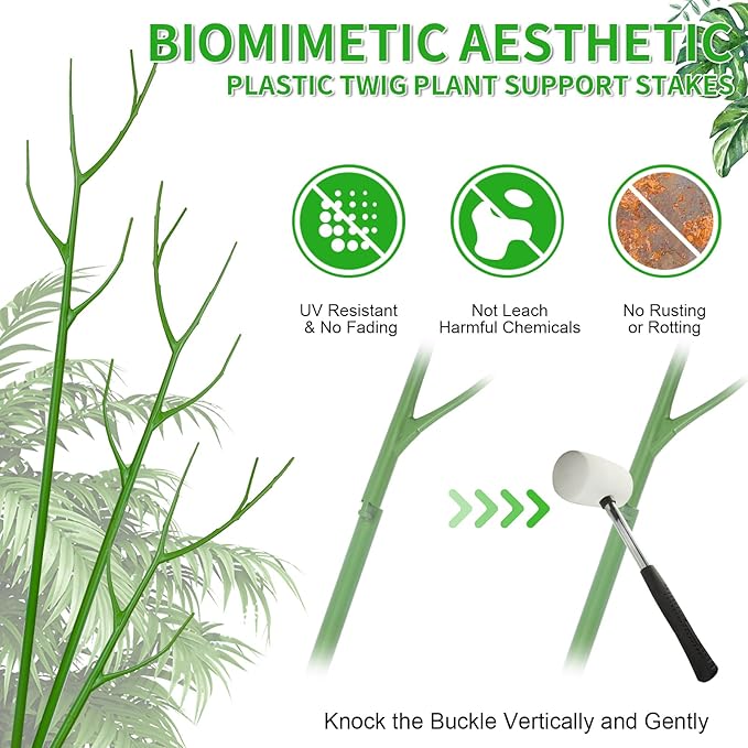 ROADPLUM 5 Pack 27.56" Detachable Twig Plant Support Stakes Set, Blends in to Plant, Branch Plant Sticks with Orchid Clips Twist Plant Ties, Twig Trellis for Indoor Outdoor Plants Potted Plants Flower