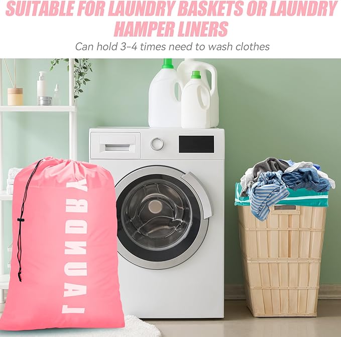 Isink Laundry Bag, 2 Pack Travel Laundry Bags for Dirty Clothes, Large Laundry Bags for Camping & Traveling, Dirty Clothes Travel Bag, 24" x 36" (Cyan + Pink)