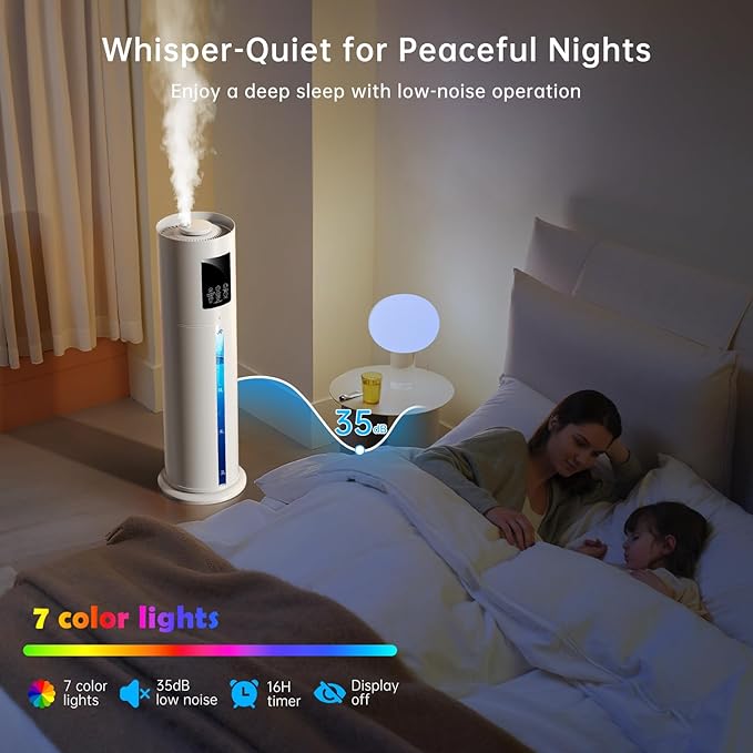 8L Smart Humidifier Large Room, Top Fill Humidifiers for Bedroom with Diffuser, 7 Color Lights, 16H Timer, Auto Mode, APP & Remote Control, 4 Levels Cool Mist Air Humidifier for Plants Home Office