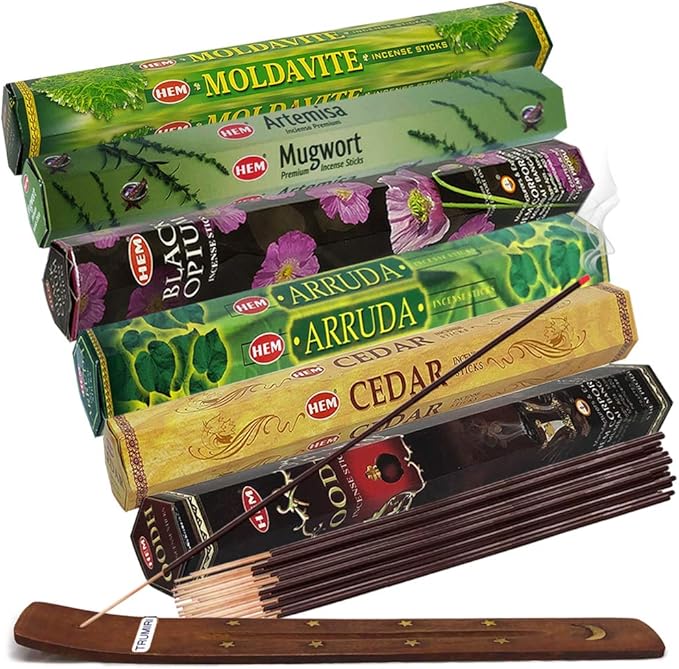 Hem Incense Sticks Variety Pack #27 and Incense Stick Holder Bundle with 6 Leafy Fragrances