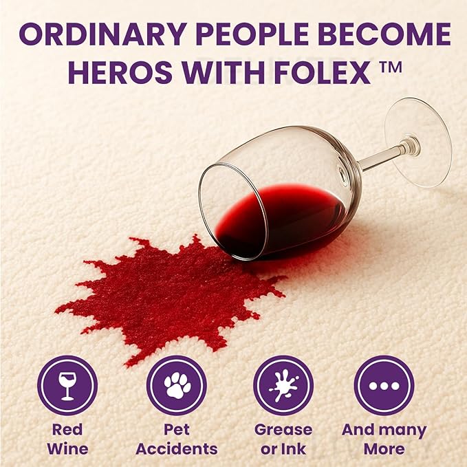 FOLEX Instant Carpet Spot Remover 32 oz – Powerful Stain Remover for Carpets, Upholstery & Rugs – Eliminates Pet Stains, Grease, Red Wine, Food, Makeup & More – With Reusable Cleaning Cloth - 5 Pack