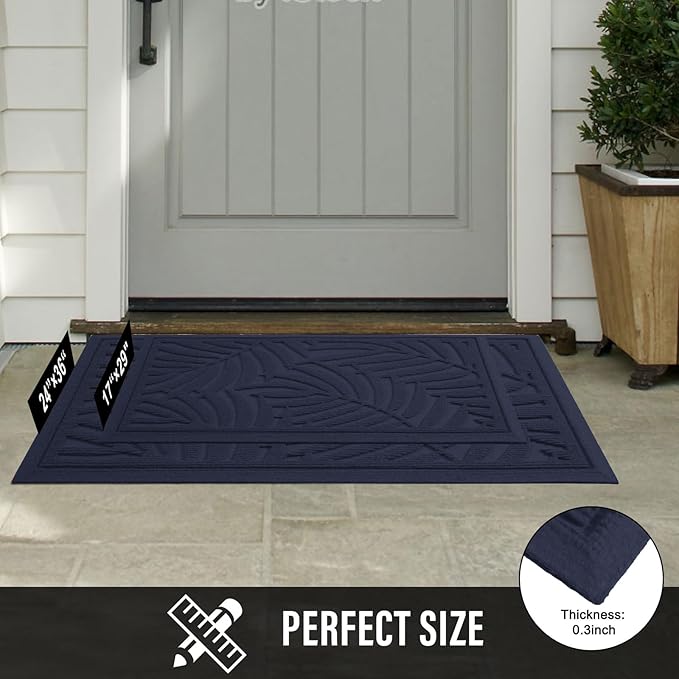 Front Door Mat, Absorbent Resist Dirt Welcome Door Mat Indoor Outdoor, Waterproof Doormat, Sturdy Non Slip Backing, Fade Resistant, Low Profile Entry Mat for Entryway, 29×17, Blue