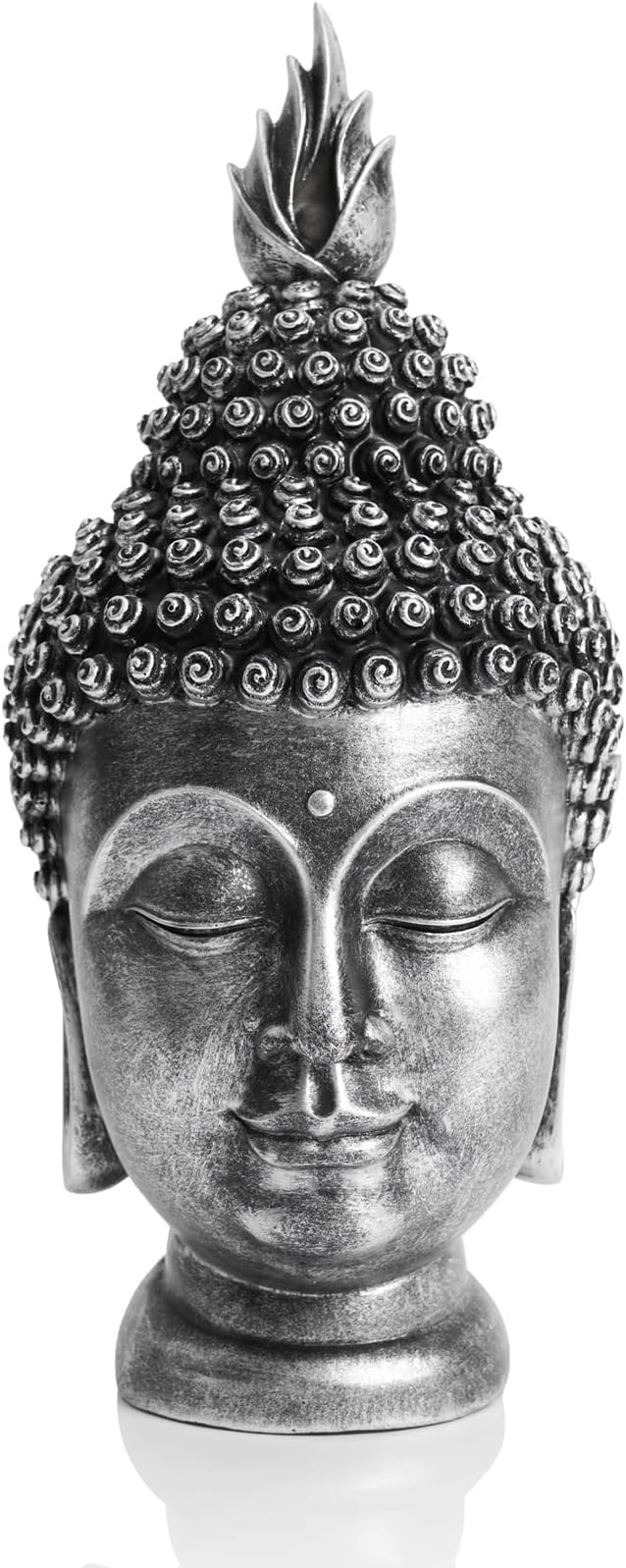 Buddha Head Statue Zen Meditation Decoration, 11 inch Resin Antique Silver Buddha Head Statue for Buddhist Spiritual Altar Decoration Buddhism Gifts