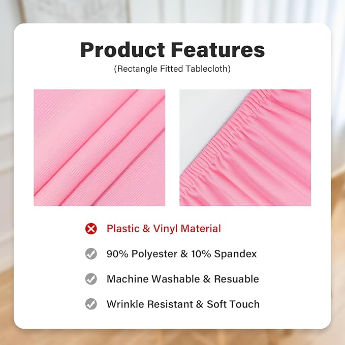 NEWISHER Fitted Rectangle Tablecloth 36 x 48 Inch Elastic Table Cloth Stretch Spandex Table Cover Pink Washable Polyester Table Top Cap Cover for Dining Picnic Camping Indoor and Outdoor