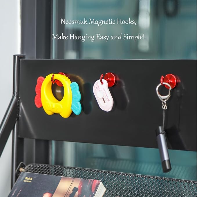 Neosmuk Magnetic Hooks, Heavy-Duty Earth Magnets with Hook for Refrigerator, Extra Strong Cruise Hook for Hanging, Magnetic Hanger for Curtain, Grill (Red, 6 Pack)