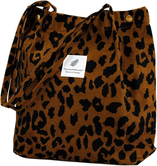 Corduroy Tote Bag Cute Tote Bags for Women Shoulder Bag with Inner Pocket for Work Beach Travel and Shopping Grocery