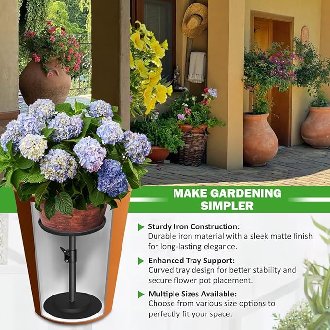 Adjustable Pure Iron Planter Inserts, 7-25” Plant Risers for Inside Pots, Planter Fillers for Large Pots, Indoor & Outdoor Insert with 8-10” Top & 6-10” Base (10 wide top. 10wide base)