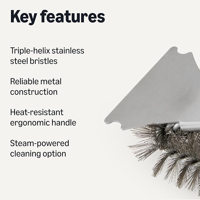 Amazon Basics Grill Brush and Scraper with Deluxe Handle, BBQ Cleaning Tool for Gas, Infrared, Charcoal, Porcelain Grills, Outdoor Grill Accessories