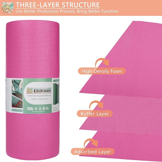 Foam Toolbox Liner Shelf Liner, Thickened Durable Pad Tool Box Mat for Protecting Your Tools, Work Surfaces, Garage, Chest (Rose Red, 20 inch*24ft)