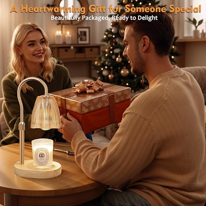 Candle Warmer Lamp with Timer & Dimmer, Candle Warmer Height Adjustable, Fits All Jar Scented Candles, Candle Lamp with 3 Bulbs, Charming Gift Box with Ribbon for Gifting