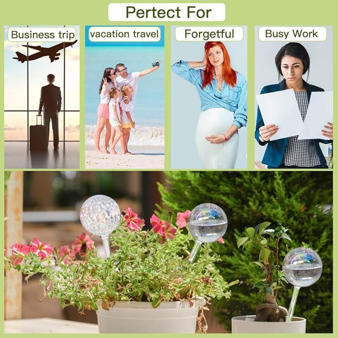 Vividaire Glass Plant Watering Globes, Water Plants While Away Slow Self Watering Planter Insert Bulbs for Outdoor Indoor Plants, Vacation Plant Watering System Devices (Iridescent Medium 2-Pack)