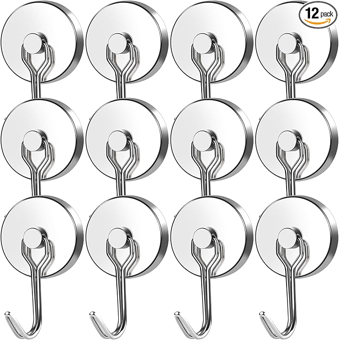 MIKEDE Magnetic Hooks Heavy Duty 120LB+ Swivel Swing Strong Magnetic Hooks Cruise Neodymium Hook Magnets for Hanging Home Workplace Metal Door Office and Garage - Pack of 12