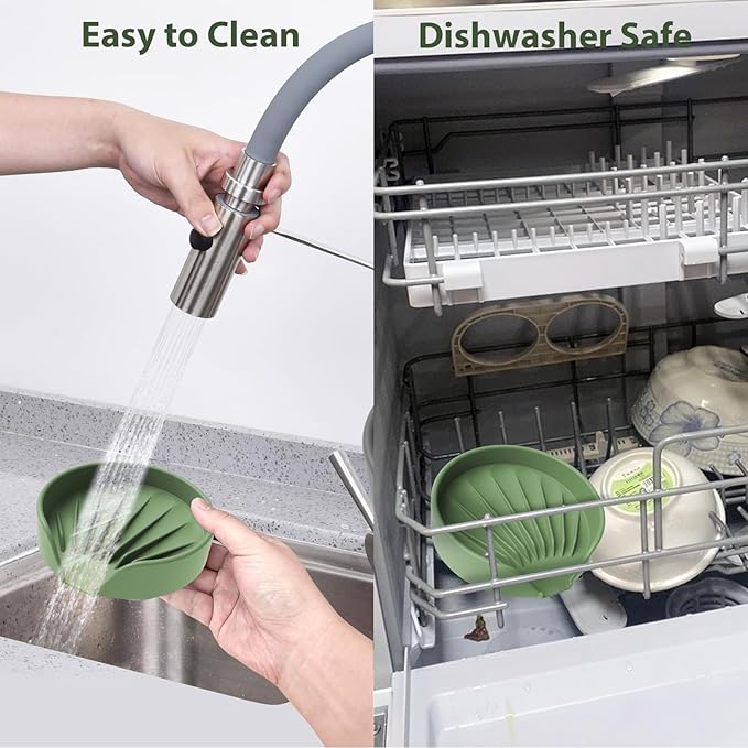 Sponge Holder for Scrub Daddy with Suction Cups and Drain Spout Kitchen Sink Caddy Organizer, Soap Dishes Holder Accessories Rack, Dishwasher Safe - 4.7"x4.7", Green