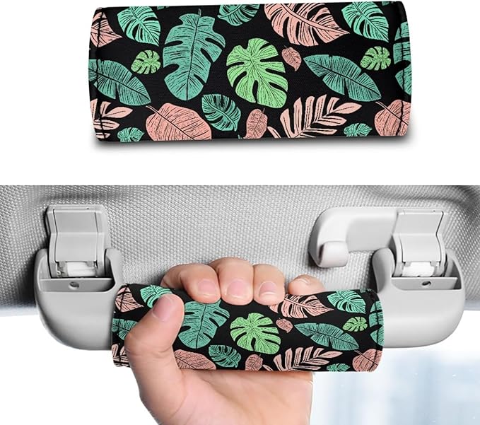KUIFORTI Palm Leaf Luggage Handle Wrap Grip for Suitcase, 2 Pack Luggage Identifiers Marker Soft Trolley Case Grip Cover Set Leaf Print