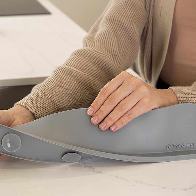 TYOARO Silicone Sink Splash Guard - Water Splash Guard for Kitchen, Island and Bathroom - Secure Non-Slip Suction Cup Base - Dishwasher Safe, Gray (17.4 x 1.7 x 3.6")