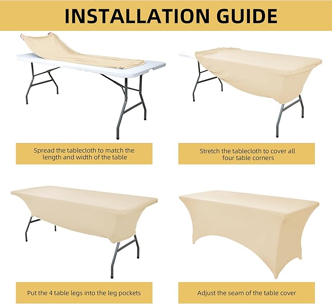 ZarzaaSik 6-Pack 6ft Spandex Table Covers for Rectangle Standard Folding Tables - Wrinkle Resistant Stretch Tablecloths - Ultimate Fitted Table Protector for Parties, Trade Shows, Wedding
