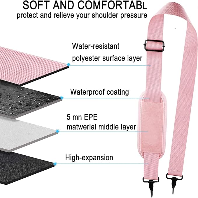 Shoulder Strap, Durable 55" Universal Replacement Laptop Shoulder Strap, Adjustable Comfortable Belt with Metal Hooks for Briefcase, Computer Messenger Bag, Laptop Case Luggage/Duffel/Camera, (Pink)