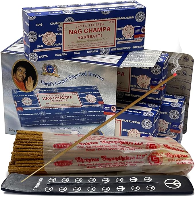 Nag Champa Incense Sticks 250g x 4 and Incense Stick Holder Bundle Insence Insense Satya Incense