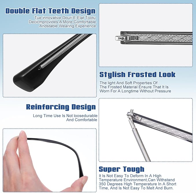 Glasses Arm Replacement 2 Pair Universal Eyeglass Repair Kit Anti-Slip Tips Eyeglasses Arms Legs Replacement Accessories with Screws, Nose Pads, Tools for Sunglasses, Reading Glasses Black TR90