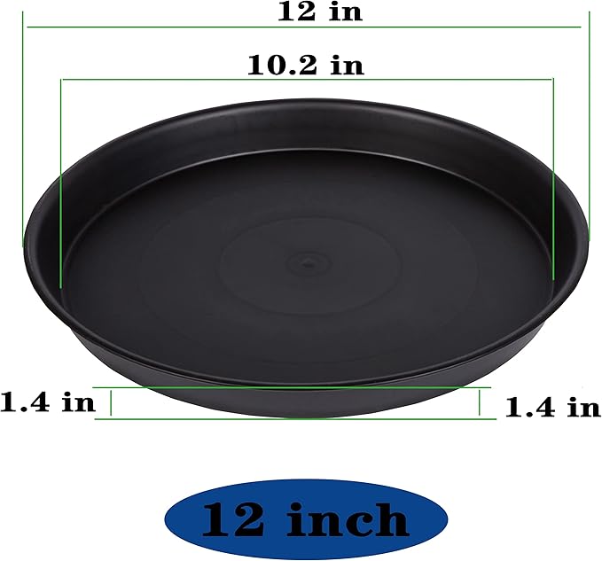 Bleuhome 6 Pack of 12 inch Plant Saucer, Heavy Duty Plastic Plant Saucer 12 inch Round, Plant Tray for Pots, Flower Saucers for Indoors, Garden Plate Bowls, Trays for Planter 10"/11"/12" (Black)