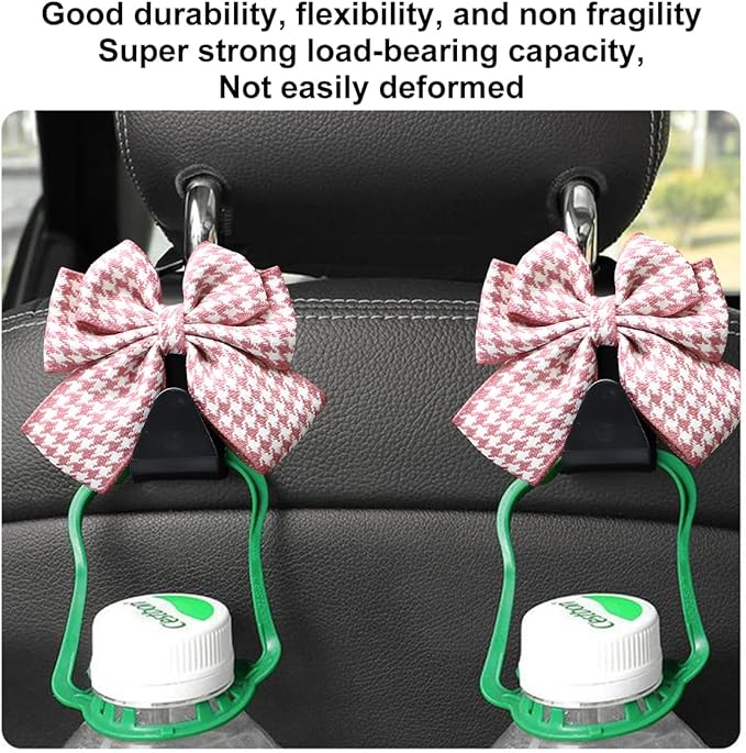 Mandark 2PCS Car Seat Headrest Hooks, Cute Bow Vehicle Hooks for Purses and Bags, Automotive Purse Hook Hanger Interior Decoration Accessories, Universal for SUV, Sedan, Truck (Pink/White)