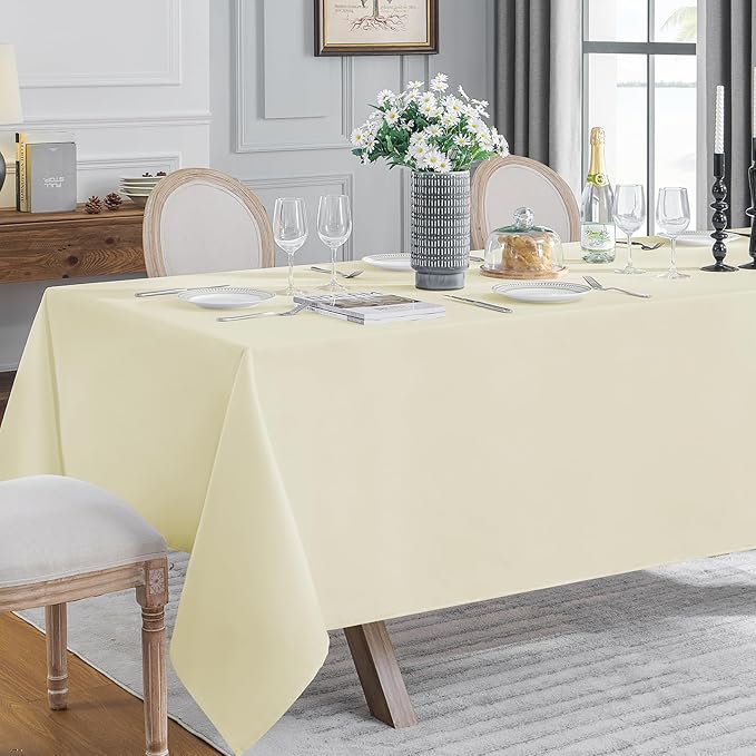 VidaFete 1 Pack Tablecloth 90 * 156inch Rectangle Table Cloth Polyester, Stain Wrinkle Resistant Polyester Dining Table Cover for Kitchen Dining Party Wedding Tabletop Buffet Decoration (Ivory)