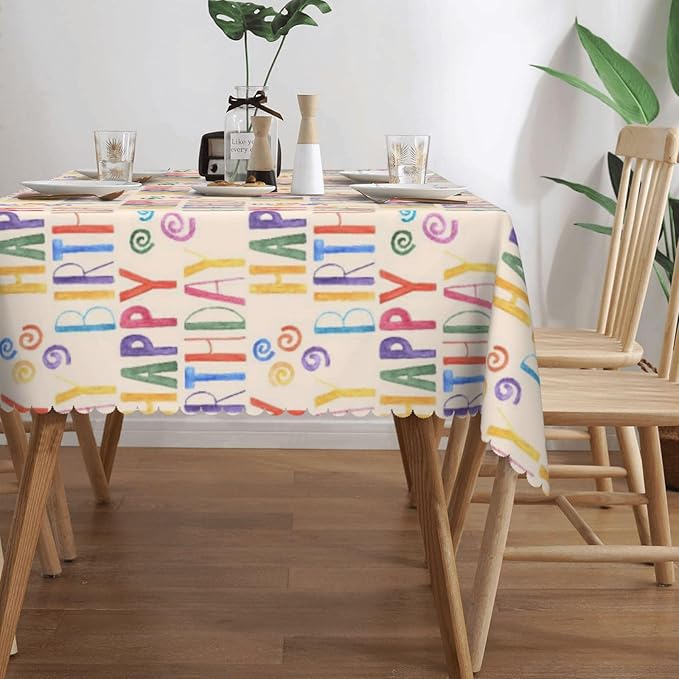 VIMPEYDON Happy Birthday Colorful Table Cloth for Dining Tables, Reusable Watercolor Happy Birthday Tablecloths Holiday Beige Tabletop Decoration Rectangle Table Cover for Kitchen, Party, Picnic, 54x72In
